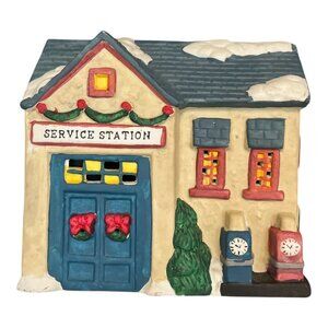 Vintage 1995 Winter Valley Villages Light-Up Ceramic Service Station – Christmas